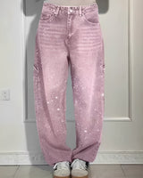 Sami - Stilvolle Weitbein-Jeans mit Glitzer in Rosa