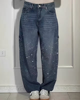 Sami - Stilvolle Weitbein-Jeans mit Glitzer in Dunkelblau