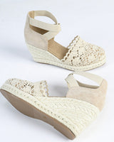 Espadrilles für Frauen handgefertigte Spitze mit Jute-Keil - Camila in Weiß