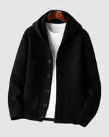 HIDEAKI | Luxuriöser Kapuzencardigan in Schwarz
