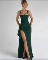 Camille - Elegantes Maxikleid mit Schlitz in Grün