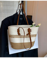 Geflochtene Shopper-Tasche für Damen im Sommer-Stil - Loretta in Khaki