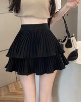 Damen Minirock aus Chiffon mit Falten und ausgestelltem Schnitt - Maëlle in Schwarz