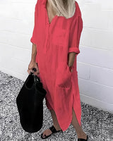 Susan - Lässiges Lockeres Schlitzkleid in Rot