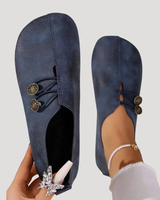 Ingrid | Damen Flache Slipper mit Knopfdetail in Blau