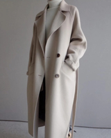 Ingrid | Damen Schicke Lange Winterjacke mit Kragen in Cremeweiß