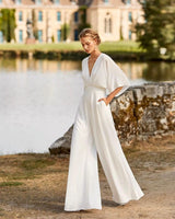 Iolanthe | Damen Wide Leg V-Ausschnitt Jumpsuit in Weiß