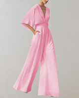 Iolanthe | Damen Wide Leg V-Ausschnitt Jumpsuit in Rosa