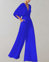 Iolanthe | Damen Wide Leg V-Ausschnitt Jumpsuit in Blau