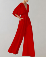 Iolanthe | Damen Wide Leg V-Ausschnitt Jumpsuit in Hellrot