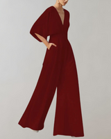 Iolanthe | Damen Wide Leg V-Ausschnitt Jumpsuit in Dunkelrot