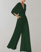 Iolanthe | Damen Wide Leg V-Ausschnitt Jumpsuit in Grün