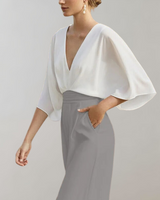 Iolanthe | Damen Wide Leg V-Ausschnitt Jumpsuit in Grau