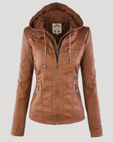 Isabella | Damen Kunstleder Jacke mit Kapuze in Khaki