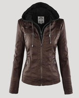 Isabella | Damen Kunstleder Jacke mit Kapuze in Braun