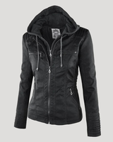 Isabella | Damen Kunstleder Jacke mit Kapuze in Schwarz