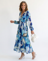 Isolde | Damen Blumenmuster Wickel Maxikleid in Blau
