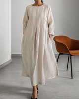 Wibke | Damen Rundhals 3/4-Arm Midikleid A-Linie in Weiß