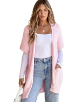 Jade | Damen Lange Strickjacke mit Taschen und ohne Verschluss in Rosa