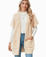 Jade | Damen Lange Strickjacke mit Taschen und ohne Verschluss in Aprikose
