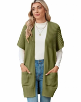 Jade | Damen Lange Strickjacke mit Taschen und ohne Verschluss in Olivgrün