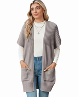 Jade | Damen Lange Strickjacke mit Taschen und ohne Verschluss in Hellgrau