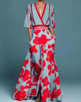 Jade – Elegantes Maxikleid mit Blumenmuster in Rot