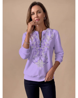 Janina | Damen Pullover mit Reißverschluss und Blumenmuster in Lila