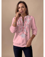 Janina | Damen Pullover mit Reißverschluss und Blumenmuster in Rosa