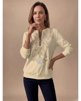 Janina | Damen Pullover mit Reißverschluss und Blumenmuster in Gelb