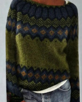 Jasmin | Damen Retro Pullover mit Norweger Muster und Strick in Grün