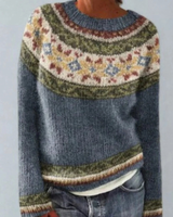 Jasmin | Damen Retro Pullover mit Norweger Muster und Strick in Blau