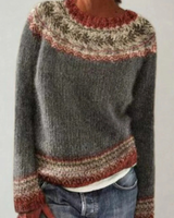 Jasmin | Damen Retro Pullover mit Norweger Muster und Strick in Grau