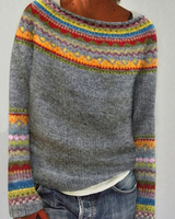 Jasmin | Damen Retro Pullover mit Norweger Muster und Strick in Orange