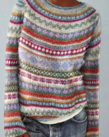 Jasmin | Damen Retro Pullover mit Norweger Muster und Strick in Regenbogen