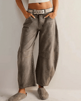 Jeans Damen Barrel Leg High Waist in Braun