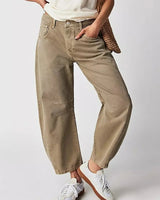 Jeans Damen Barrel Leg High Waist in Beige