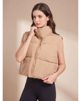 Jenna | Damen Steppweste mit Stehkragen und Reißverschluss in Khaki
