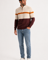 Strickpullover mit halbem Reißverschluss und Streifen – Aurel in Khaki