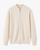 Herrenpullover mit Rippenstrick, hohem Kragen und halbem Reißverschluss – Blaise in Beige