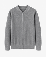 Herrenpullover mit Rippenstrick, hohem Kragen und halbem Reißverschluss – Blaise in Grau