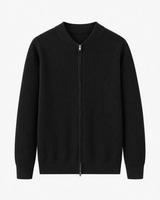 Herrenpullover mit Rippenstrick, hohem Kragen und halbem Reißverschluss – Blaise in Schwarz