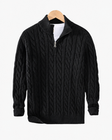 Strickpullover mit Zopfmuster und halbem Reißverschluss – Anselme in Schwarz