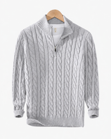 Strickpullover mit Zopfmuster und halbem Reißverschluss – Anselme in Grau