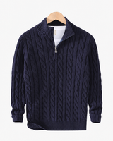 Strickpullover mit Zopfmuster und halbem Reißverschluss – Anselme in Marineblau