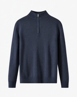 Herrenpullover aus Merinowolle mit halbem Reißverschluss und Stehkragen – Florent in Marineblau