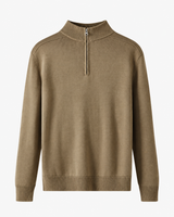 Herrenpullover aus Merinowolle mit halbem Reißverschluss und Stehkragen – Florent in Kaffee