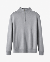 Herrenpullover aus Merinowolle mit halbem Reißverschluss und Stehkragen – Florent in Grau