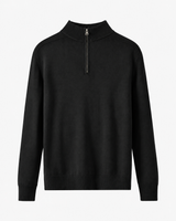Herrenpullover aus Merinowolle mit halbem Reißverschluss und Stehkragen – Florent in Schwarz