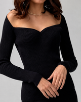 Damenpullover mit Rippmuster und freien Schultern – Colette in Schwarz